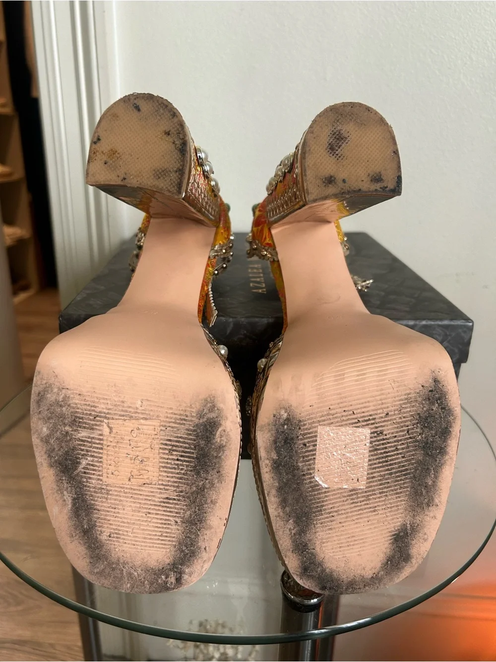 Embellished Gold Platform Sandals - Women's Evening Heels